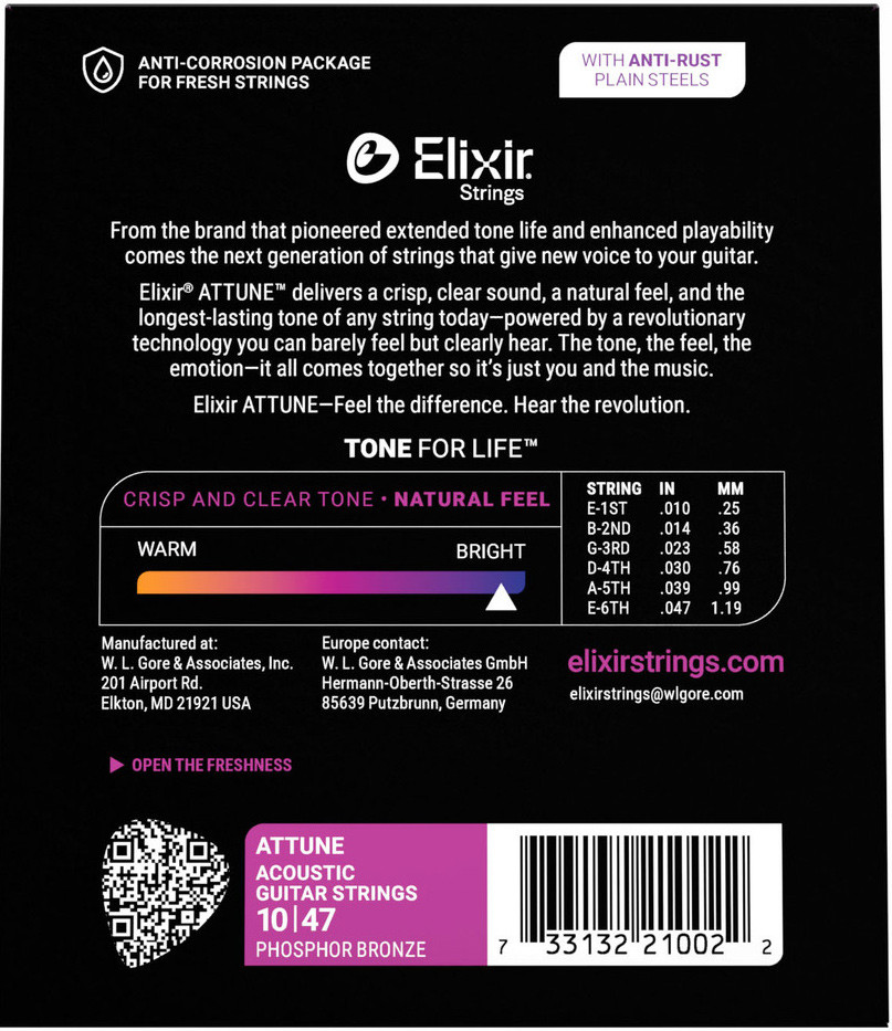 Elixir ATTUNE Acoustic Phosphor Bronze 21002 (010-047) struny pro akustickou kytaru