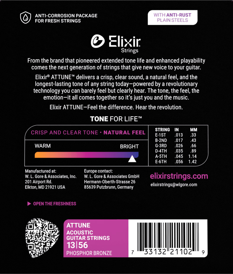 Elixir ATTUNE Acoustic Phosphor Bronze 21102 (013-056) struny pro akustickou kytaru