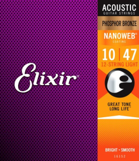 Elixir 16152 NanoWeb Phosphor Bronze 10-47 - Struny pro 12 strunnou akustickou kytaru