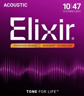 Elixir 16152 NanoWeb Phosphor Bronze 10-47 - Struny pro 12 strunnou akustickou kytaru